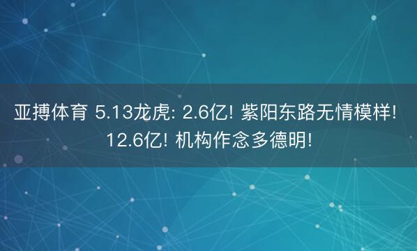 亚搏体育 5.13龙虎: 2.6亿! 紫阳东路无情模样! 12.6亿! 机构作念多德明!