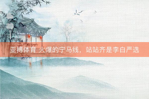 亚搏体育 火爆的宁马线，站站齐是李白严选