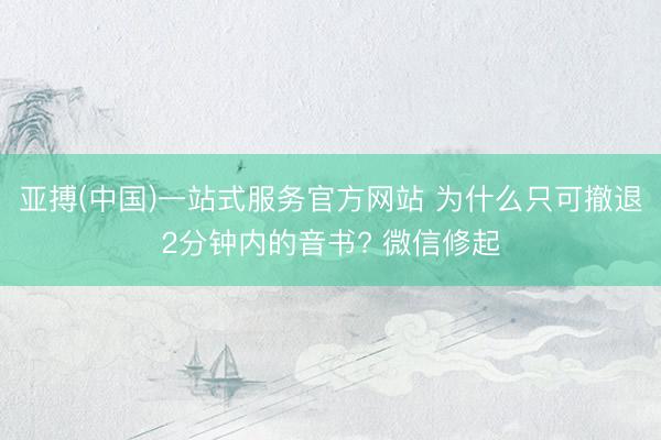 亚搏(中国)一站式服务官方网站 为什么只可撤退2分钟内的音书? 微信修起