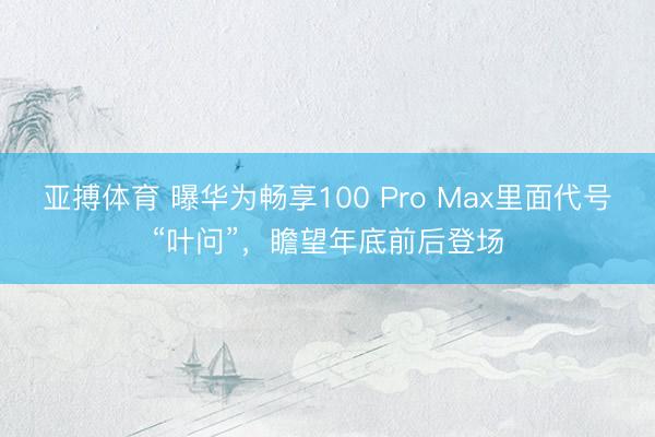 亚搏体育 曝华为畅享100 Pro Max里面代号“叶问”，瞻望年底前后登场